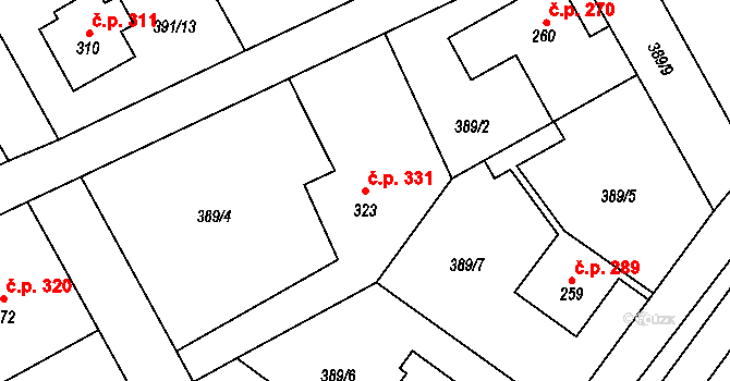 Horoměřice 331 na parcele st. 323 v KÚ Horoměřice, Katastrální mapa
