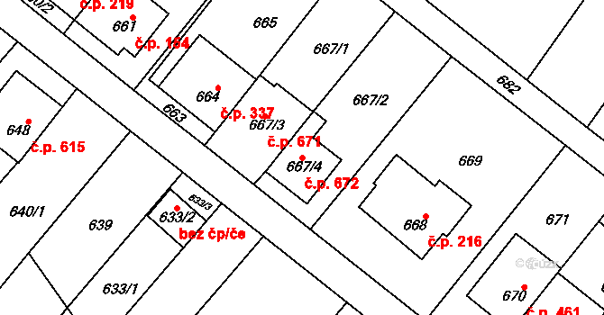 Vnorovy 672 na parcele st. 667/4 v KÚ Vnorovy, Katastrální mapa