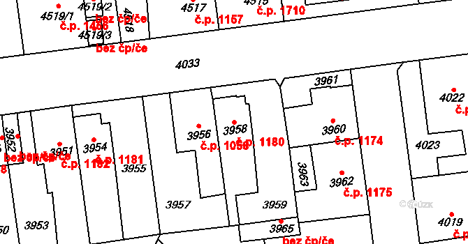 Kročehlavy 1180, Kladno na parcele st. 3958 v KÚ Kročehlavy, Katastrální mapa