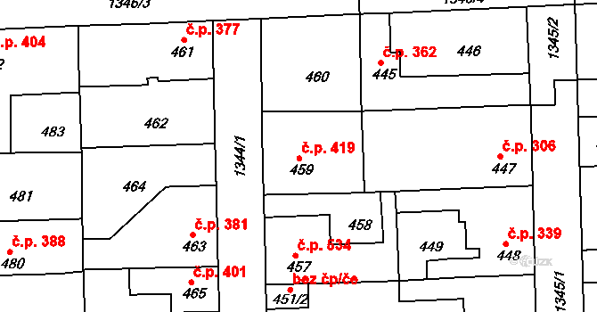 Tuchlovice 419 na parcele st. 459 v KÚ Tuchlovice, Katastrální mapa