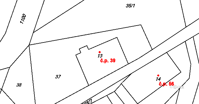 Poustka 39, Višňová na parcele st. 13 v KÚ Poustka u Frýdlantu, Katastrální mapa