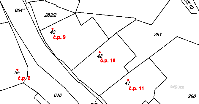 Kučlín 10, Hrobčice na parcele st. 42 v KÚ Kučlín, Katastrální mapa
