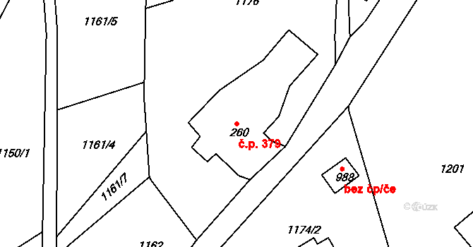 Horní Rokytnice 379, Rokytnice nad Jizerou na parcele st. 260 v KÚ Horní Rokytnice nad Jizerou, Katastrální mapa