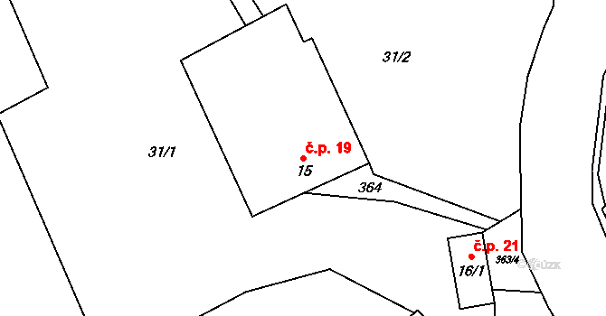 Blažov 19, Bouzov na parcele st. 15 v KÚ Blažov, Katastrální mapa