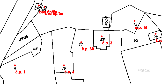 Kosobudy 30, Klučenice na parcele st. 11 v KÚ Kosobudy, Katastrální mapa