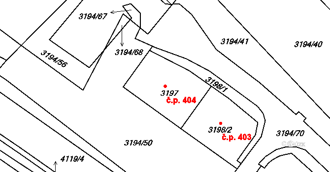 Podmoklice 404, Semily na parcele st. 3197 v KÚ Semily, Katastrální mapa
