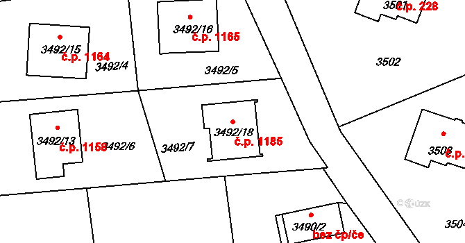 Lutyně 1185, Orlová na parcele st. 3492/18 v KÚ Horní Lutyně, Katastrální mapa