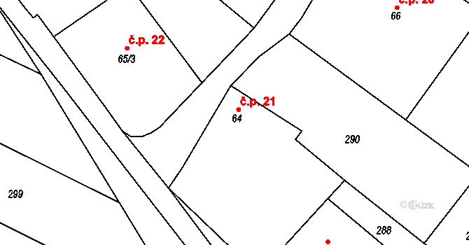 Vojice 21, Podhorní Újezd a Vojice na parcele st. 64 v KÚ Vojice, Katastrální mapa