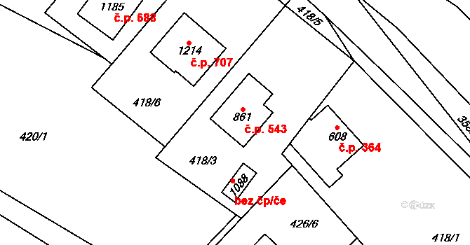 Valašská Bystřice 543 na parcele st. 861 v KÚ Valašská Bystřice, Katastrální mapa