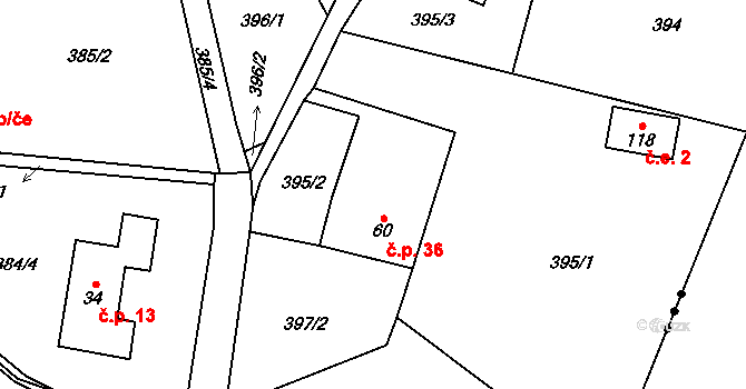 Blata 36, Zámostí-Blata na parcele st. 60 v KÚ Zámostí, Katastrální mapa