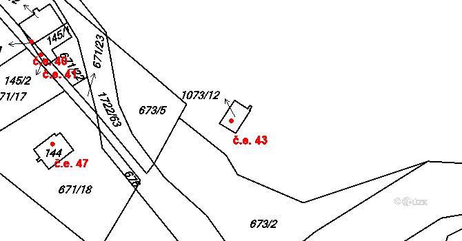 Vitín 43 na parcele st. 1073/12 v KÚ Vitín, Katastrální mapa