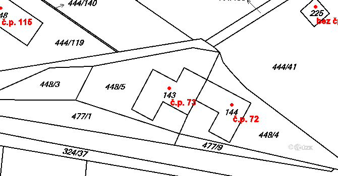 Podviní 73, Trnovany na parcele st. 143 v KÚ Trnovany u Litoměřic, Katastrální mapa