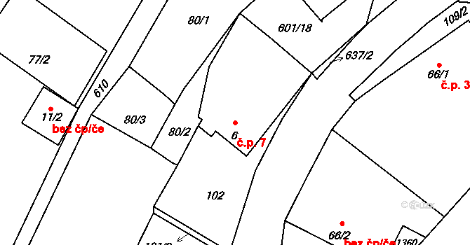 Bučina 7 na parcele st. 6 v KÚ Bučina, Katastrální mapa