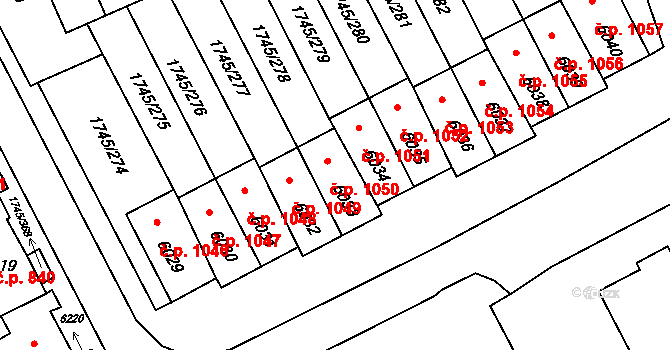 Nové Dvory 1050, Třebíč na parcele st. 6033 v KÚ Třebíč, Katastrální mapa