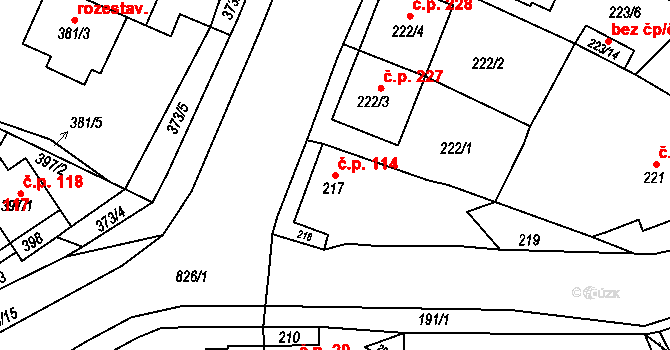 Jehnice 114, Brno na parcele st. 217 v KÚ Jehnice, Katastrální mapa