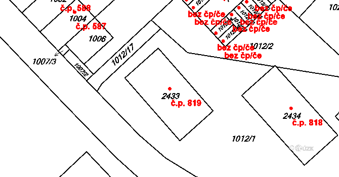 Slatina 819, Brno na parcele st. 2433 v KÚ Slatina, Katastrální mapa