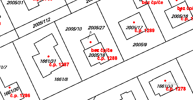 Pelhřimov 1288 na parcele st. 2005/18 v KÚ Pelhřimov, Katastrální mapa