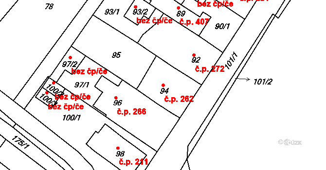 Sobědruhy 262, Teplice na parcele st. 94 v KÚ Sobědruhy, Katastrální mapa