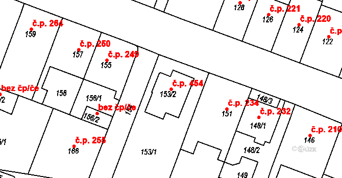Řetenice 454, Teplice na parcele st. 153/2 v KÚ Teplice-Řetenice, Katastrální mapa