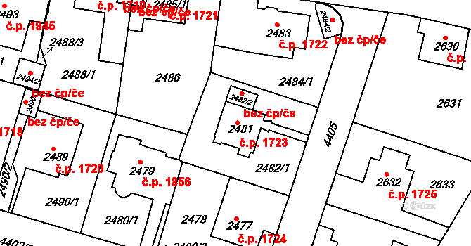 Teplice 1723 na parcele st. 2481 v KÚ Teplice, Katastrální mapa