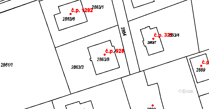 Frýdlant 928, Frýdlant nad Ostravicí na parcele st. 2863/8 v KÚ Frýdlant nad Ostravicí, Katastrální mapa