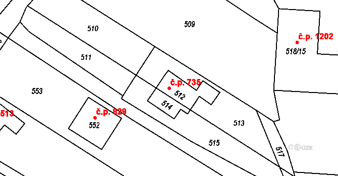 Jablunkov 735 na parcele st. 512 v KÚ Jablunkov, Katastrální mapa