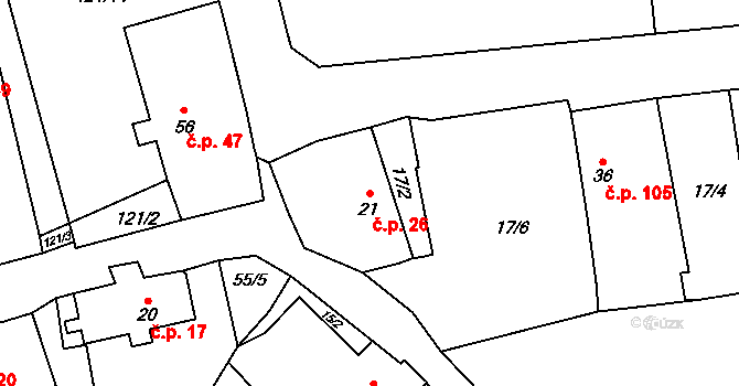 Krchleby 26, Staňkov na parcele st. 21 v KÚ Krchleby u Staňkova, Katastrální mapa