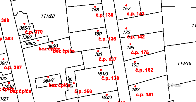 Veltrusy 137 na parcele st. 160 v KÚ Veltrusy, Katastrální mapa