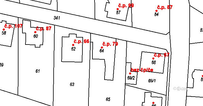 Lahovice 79, Praha na parcele st. 64 v KÚ Lahovice, Katastrální mapa