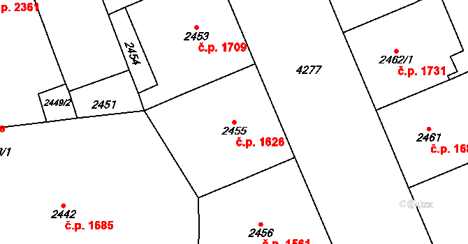 Vinohrady 1626, Praha na parcele st. 2455 v KÚ Vinohrady, Katastrální mapa