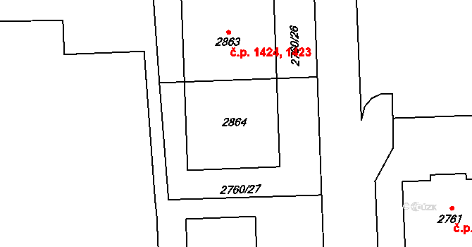 Chodov 1423,1424, Praha na parcele st. 2863 v KÚ Chodov, Katastrální mapa