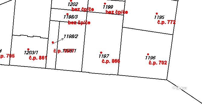 Holešovice 866, Praha na parcele st. 1197 v KÚ Holešovice, Katastrální mapa