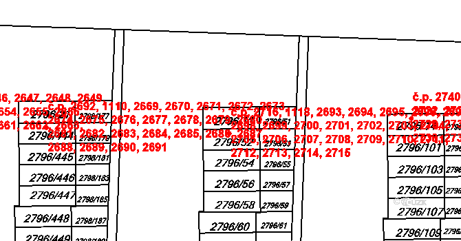 Strašnice 1118,2693,2694,2695,, Praha na parcele st. 2796/13 v KÚ Strašnice, Katastrální mapa