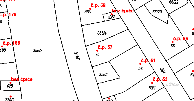 Počaply 57, Králův Dvůr na parcele st. 70 v KÚ Počaply, Katastrální mapa