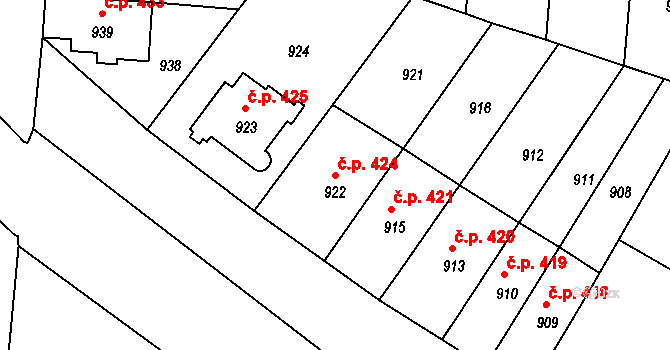 České Budějovice 6 424, České Budějovice na parcele st. 922 v KÚ České Budějovice 6, Katastrální mapa