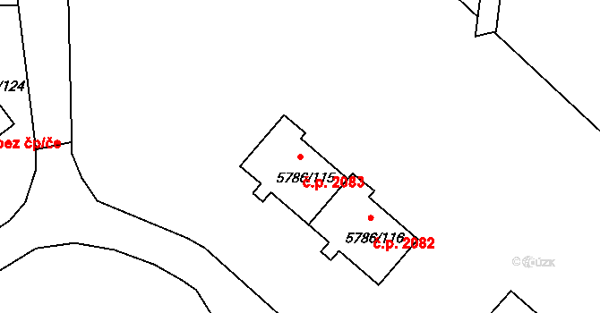 Česká Lípa 2083 na parcele st. 5786/115 v KÚ Česká Lípa, Katastrální mapa