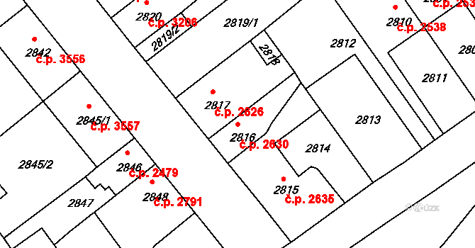 Chomutov 2630 na parcele st. 2816 v KÚ Chomutov II, Katastrální mapa