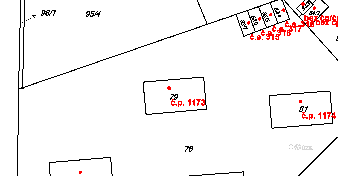 Jirkov 1173 na parcele st. 79 v KÚ Jirkov, Katastrální mapa