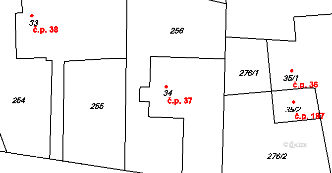 Svinary 37, Hradec Králové na parcele st. 34 v KÚ Svinary, Katastrální mapa