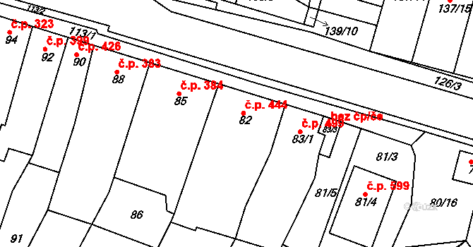 Blučina 444 na parcele st. 82 v KÚ Blučina, Katastrální mapa
