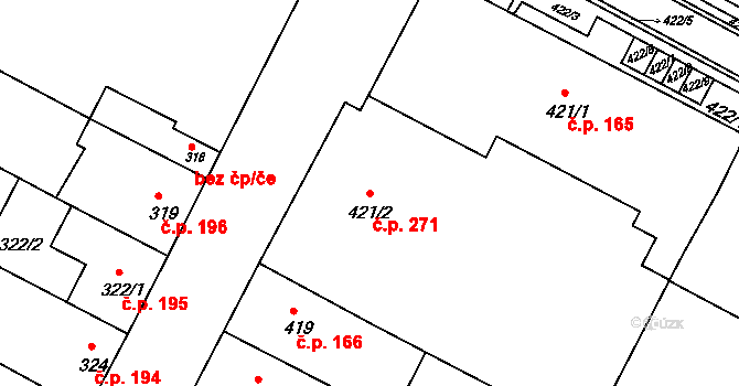 Blažovice 271 na parcele st. 421/2 v KÚ Blažovice, Katastrální mapa