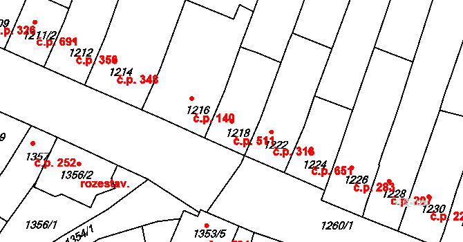 Střelice 511 na parcele st. 1218 v KÚ Střelice u Brna, Katastrální mapa