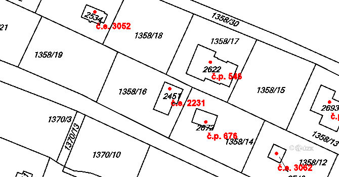Litice 2231, Plzeň na parcele st. 2451 v KÚ Valcha, Katastrální mapa