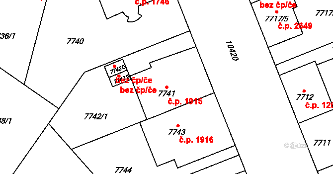 Jižní Předměstí 1915, Plzeň na parcele st. 7741 v KÚ Plzeň, Katastrální mapa