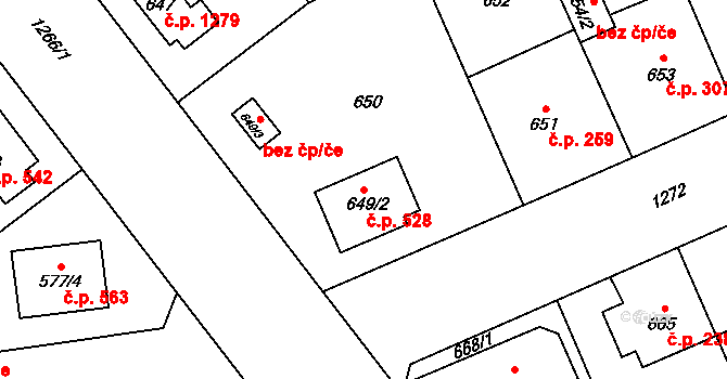 Černice 528, Plzeň na parcele st. 649/2 v KÚ Hradiště u Plzně, Katastrální mapa