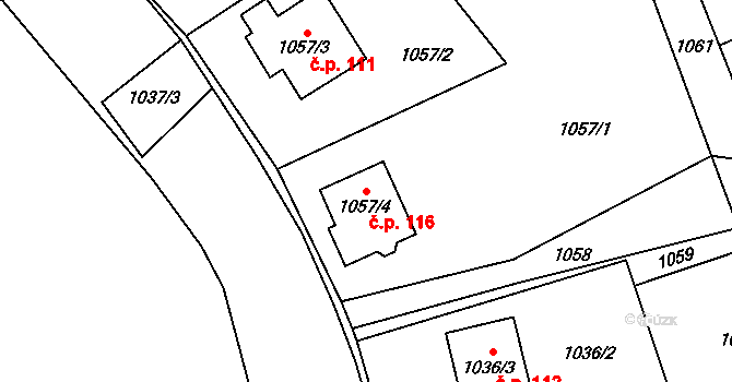 Jablunkov 116 na parcele st. 1057/4 v KÚ Jablunkov, Katastrální mapa