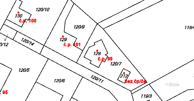 Lipnice 99, Dvůr Králové nad Labem na parcele st. 128 v KÚ Lipnice u Dvora Králové, Katastrální mapa