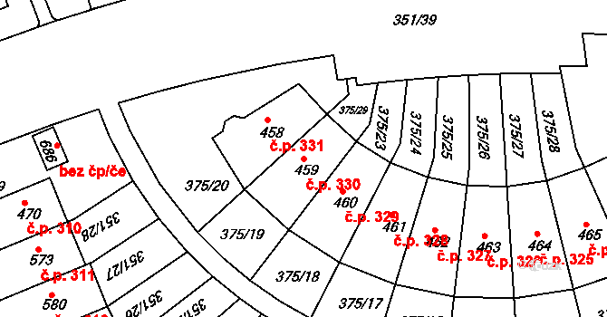 Týn 330, Třebíč na parcele st. 459 v KÚ Týn u Třebíče, Katastrální mapa