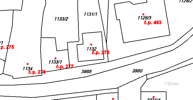 Soběslav III 278, Soběslav na parcele st. 1132 v KÚ Soběslav, Katastrální mapa