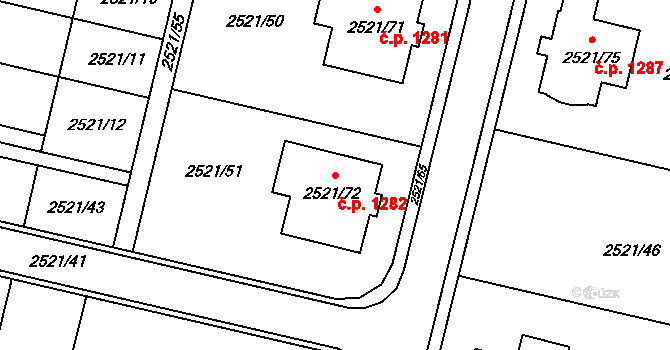Mohelnice 1282 na parcele st. 2521/72 v KÚ Mohelnice, Katastrální mapa